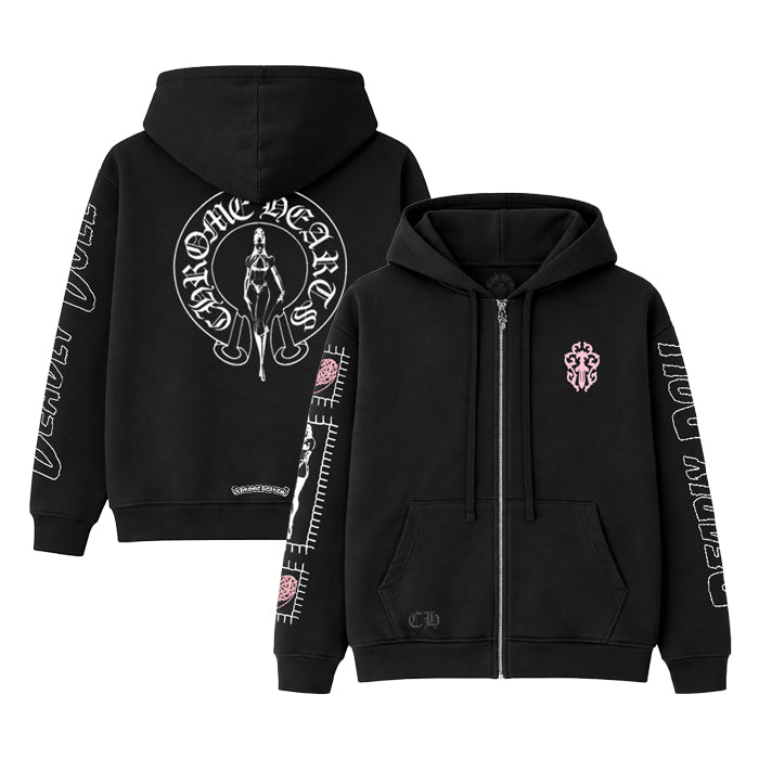 クロムハーツ Deadly doll zip hoodie L デッドリードール Chrome Hearts Deadly Doll Pink Cross Scroll Logo Hoodie – SHENGLI