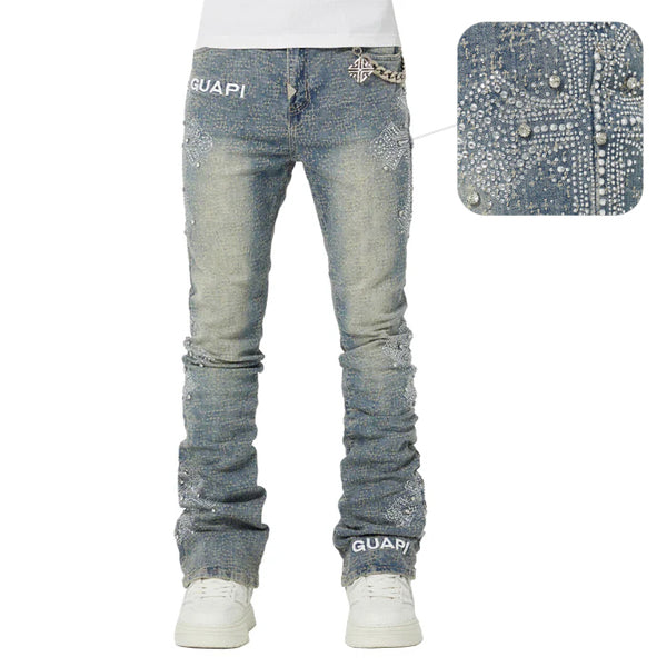 GUAPI / グアピ ヴィンテージ ブルー ディストレスト クロス デニム 502vintageblued