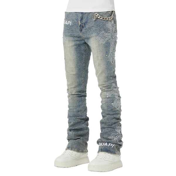 GUAPI / グアピ ヴィンテージ ブルー ディストレスト クロス デニム 502vintageblued