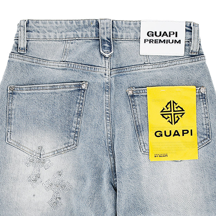 GUAPI / グアピ アクア ブルー クロス ストレート レッグ デニム