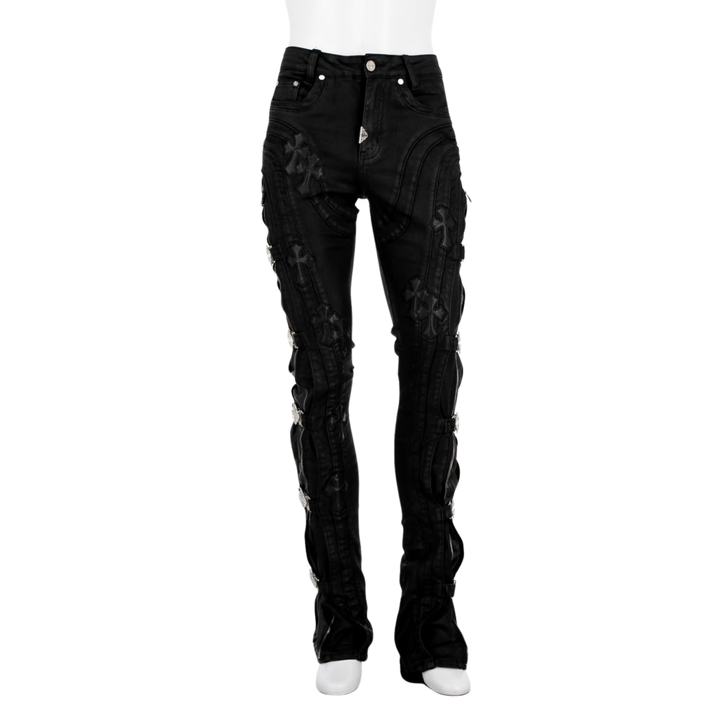 GUAPI / グアピ オール ブラック クロス バックル デニム 601allcrsbuckle