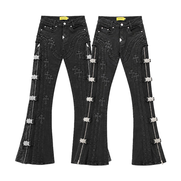 GUAPI / グアピ オール ブラック クロス バックル デニム 601allcrsbuckle