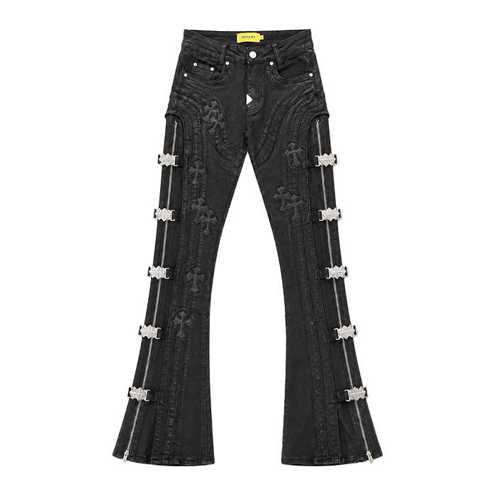 GUAPI / グアピ オール ブラック クロス バックル デニム 601allcrsbuckle