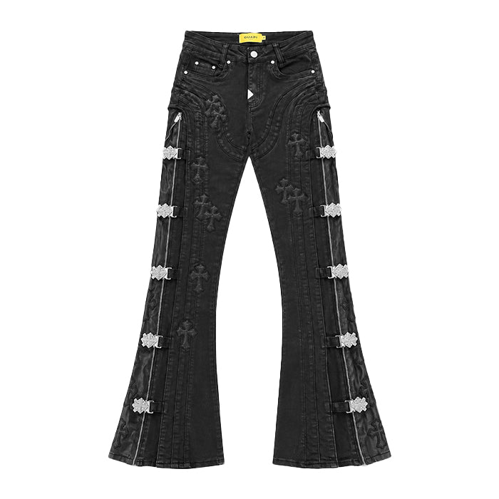 GUAPI / グアピ オール ブラック クロス バックル デニム 601allcrsbuckle