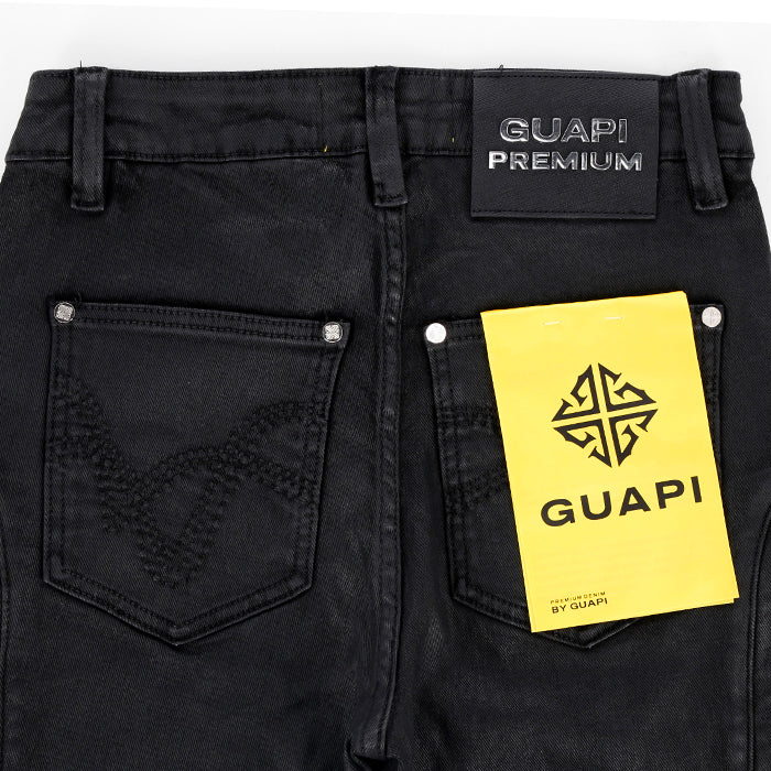 24時間限定セール！！　GUAPI ブラックデニムパンツ GUAPI / グアピ オール ブラック クロス バックル デニム 601allcrsbuckle