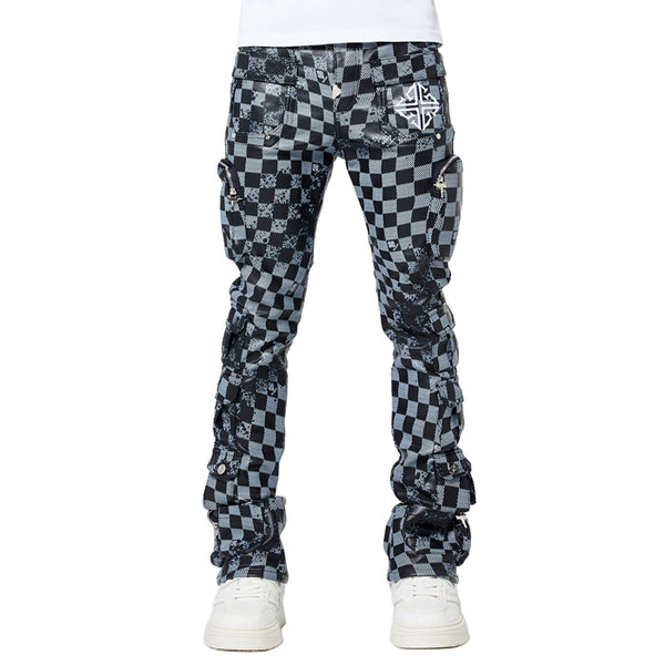 GUAPI / グアピ オブシディアン ブラック チェッカーボード  レザー パンツ 601checkerboard