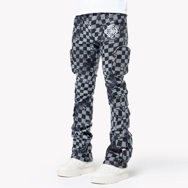 GUAPI / グアピ オブシディアン ブラック チェッカーボード  レザー パンツ 601checkerboard