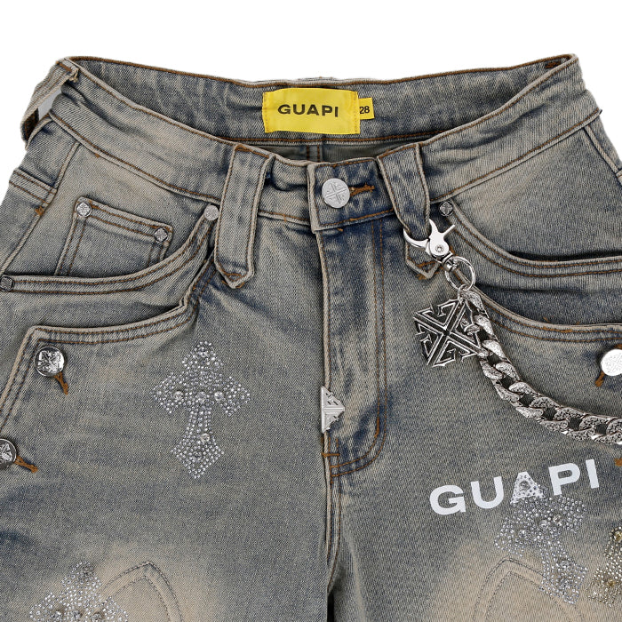 GUAPI / グアピ フェイデッド クロス デニム ショーツ メンズ 601fadcross
