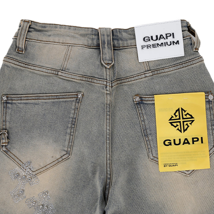 GUAPI PREMIUM スターパッチ デニムショーツ GUAPI / グアピ フェイデッド クロス デニム ショーツ メンズ 601fadcross