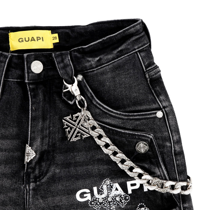 GUAPI / グアピ オブシディアン ブラック フェイデッド クロス デニム