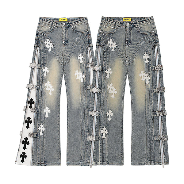 GUAPI / グアピ  ヴィンテージ ブルー クロス ストレート レッグ デニムパンツ メンズ 601vintcrossleg