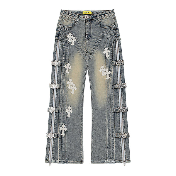 GUAPI / グアピ  ヴィンテージ ブルー クロス ストレート レッグ デニムパンツ メンズ 601vintcrossleg