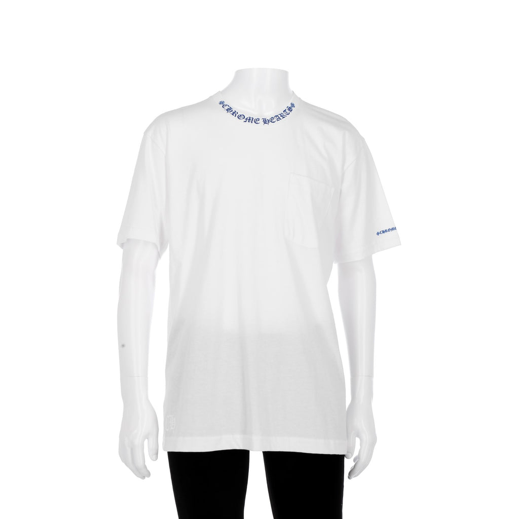 CHROME HEARTS / クロムハーツ ブルー ネック ロゴ プリント Tシャツ chnecklogobllog