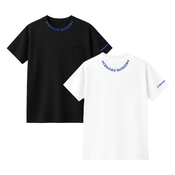 CHROME HEARTS / クロムハーツ ブルー ネック ロゴ プリント Tシャツ chnecklogobllog