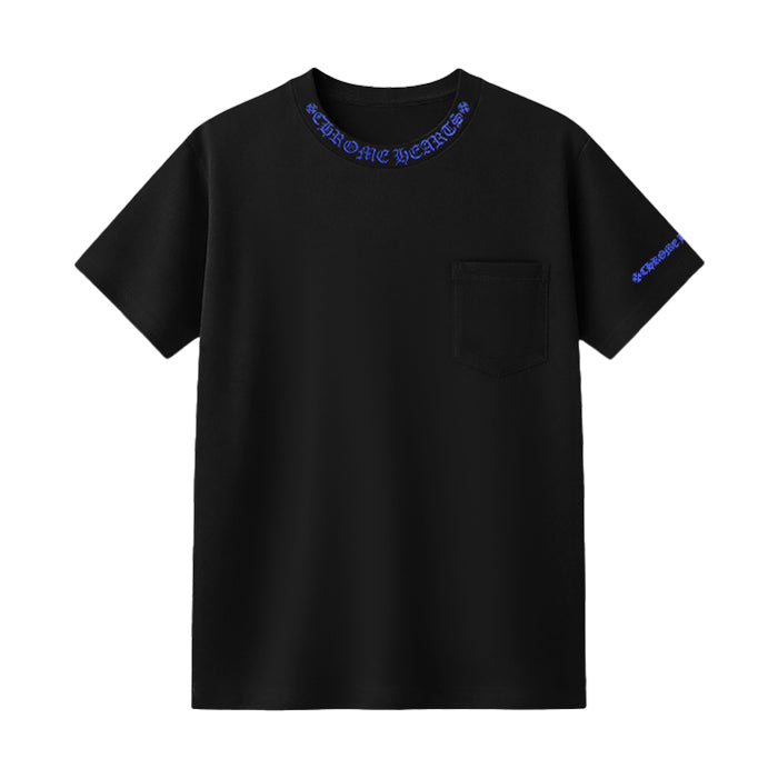 CHROME HEARTS / クロムハーツ ブルー ネック ロゴ プリント Tシャツ chnecklogobllog