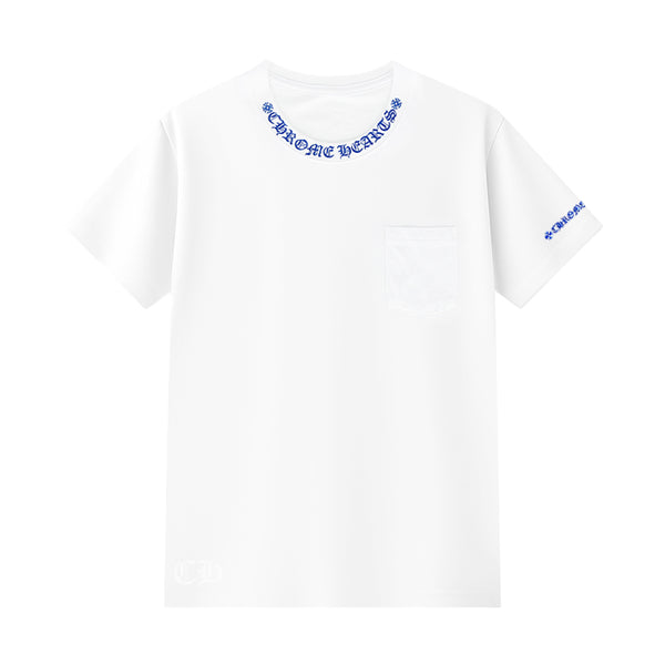 CHROME HEARTS / クロムハーツ ブルー ネック ロゴ プリント Tシャツ chnecklogobllog