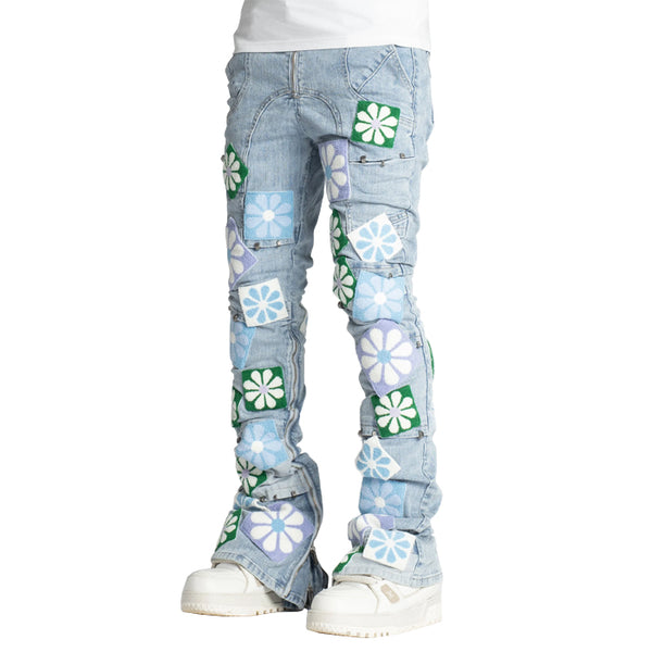 GUAPI / グアピ アクアブルー フラワー デニム flowersdenim