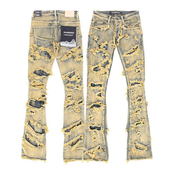 VALABASAS / ヴァラバサス ダーティー ヴィンテージ ウォッシュ スタック フレア ジーンズ vlbs6602
