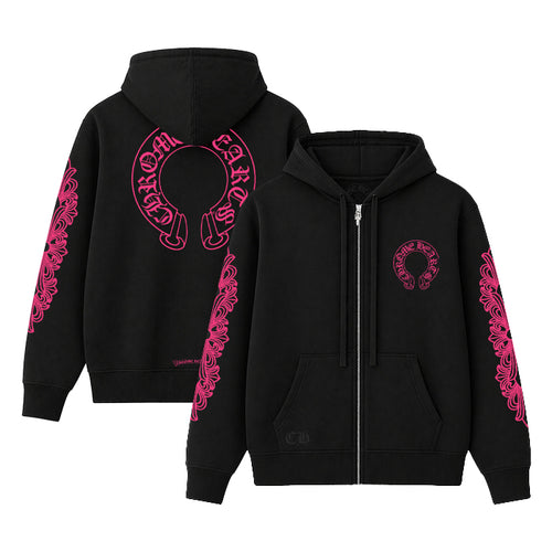 CHROME HEARTS / クロムハーツ ピンク フローラルクロス シューホース ジップアップ フーディー shoehbkpkzippk