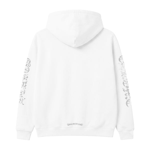 CHROME HEARTS / クロムハーツ ホワイト × シルバー プリント ヴァーティカル ロゴ フーディー verticallgwhsvs
