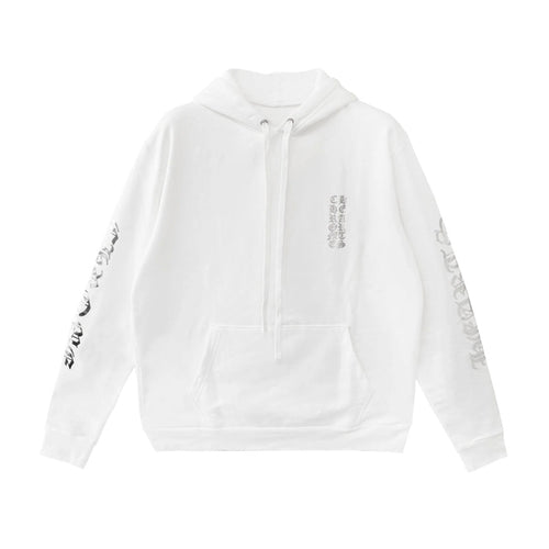 CHROME HEARTS / クロムハーツ ホワイト × シルバー プリント ヴァーティカル ロゴ フーディー verticallgwhsvs