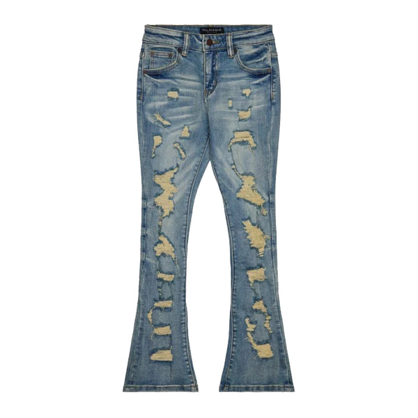 VALABASAS / ヴァラバサス ブリーチ スタックド ダーク ヴィンテージ ウォッシュ ジーンズ vlbs21101623